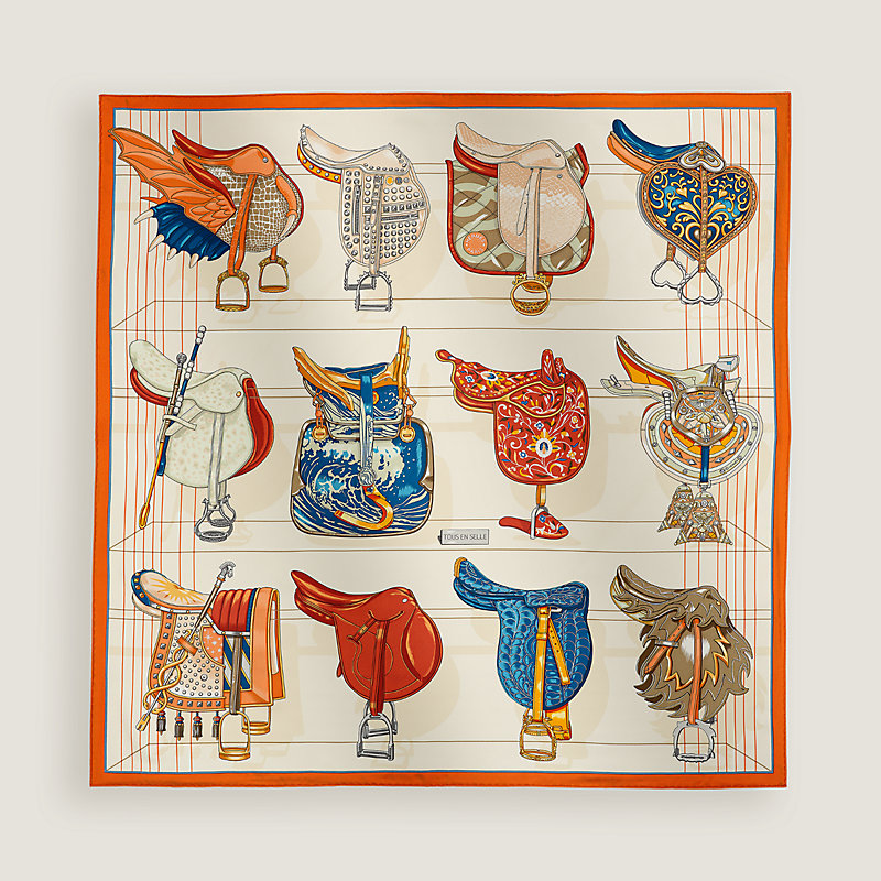 HERMES スカーフ Tous en Selle scarf 90 直営店ラッピング 25SS Tous en Selle embroidered scarf 90 | Hermès Poland